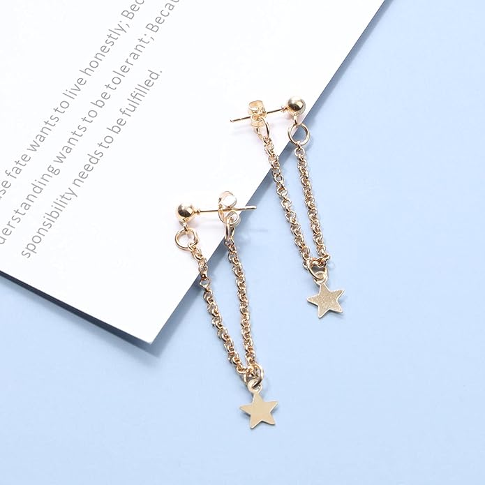Boho Star Chain Earrings Gold Star Drop Dangle Earrings Drop Chain Star Studs Earrings Personlized Ear Threaders Earrings Jewelry for Women