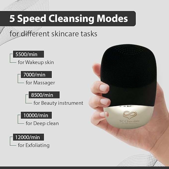 Facial Cleansing Brush | 3-in-1 Electric Face Scrubber | USB Rechargeable Face Cleansing Brush | IPX7 Waterproof | Blackhead Remover | Deep Cleansing & Exfoliating (Black)