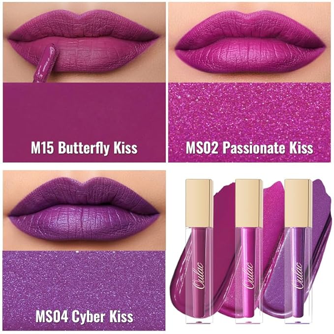 Oulac Matte Liquid Purple Lipstick for Women, Makeup Long Lasting High Impact Lip Color, Waterproof, Creamy Formula Lip stick with Vitamin E, Vegan & Cruelty-Free, 4.5ml (MS04)