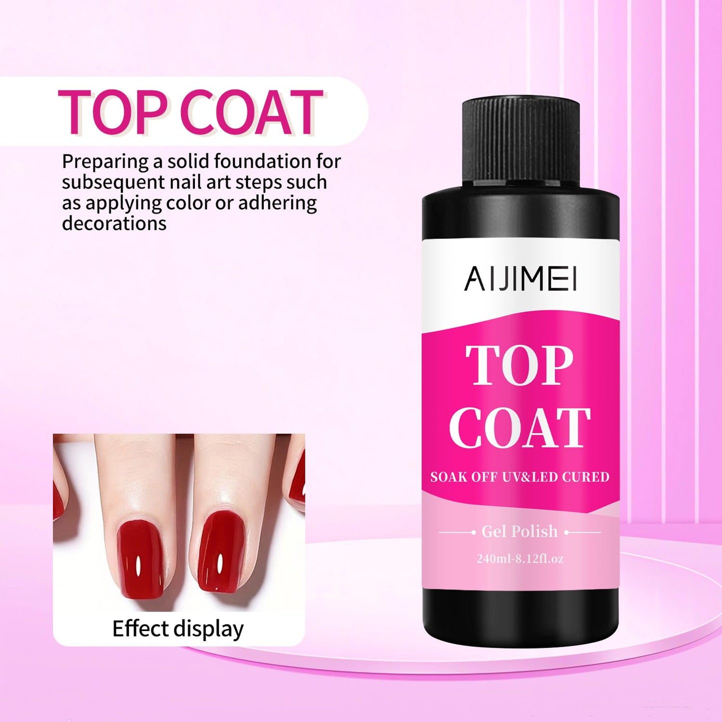 AIJIMEI Top Coat Nail Polish Premium 240ml Gel Top Coat – Long Lasting, Top Coat for Gel Nail Polish – Nail Art Topcoat for Salon-Grade Nails at Home 8 Fl Oz