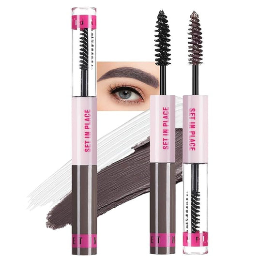 evpct 2-in-1 Tinted Brow Gel & Clear Brow Setting Glue Eyebrow Gel Kit - Strong Hold 24HR Waterproof Smudgeproof Eyebrow Makeup for Natural Soft Full Brows, Brows Enhancer Mascara Makeup - Dark Brown