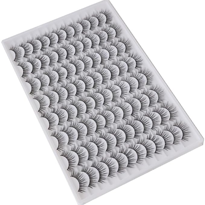 False Eyelashes 48 Pairs Faux Mink Lashes 14mm Wispy Lashes 3D Fluffy Cat Eye Lashes Pack Bulk Wholesale Strip Lashes(style 48-020)