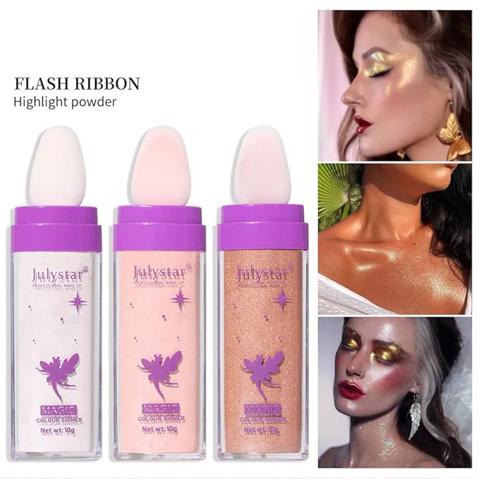 Highlighter Makeup Stick - Patting Powder, Body Glitter Fairy Dust Glitter Fairy Makeup Powder Stick Patting Powder Glitter Contour Blush Powder Face Brightens for Face Body Hair Makeup Kit - 3 Colors