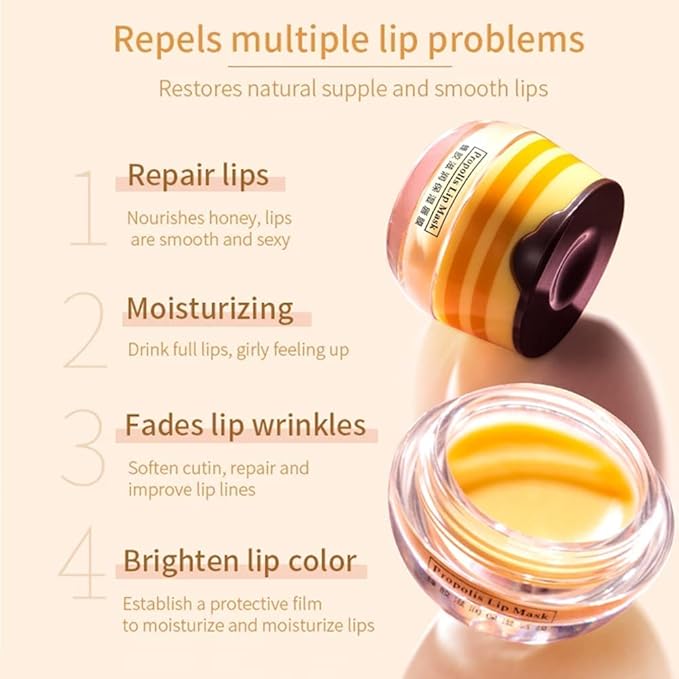 Bee Lip Balm Honey Pot, 2 Pcs Strawberry & Honey Lip Masks Hydrating Prevention Dry and Cracked Lip Scrubs Exfoliator (Strawberry & Honey)