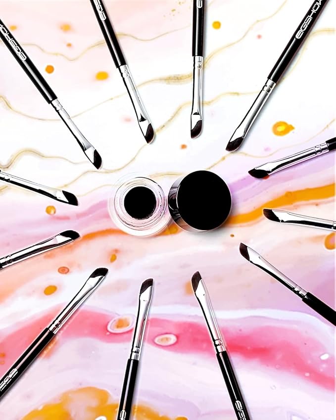 EIGSHOW Eyeliner Brush Gel Eyeliner Makeup Brush for Precise Eye Liner Eyebrow Eyelid Ultra Thin with Curved Bristle (E865 2Pieces)