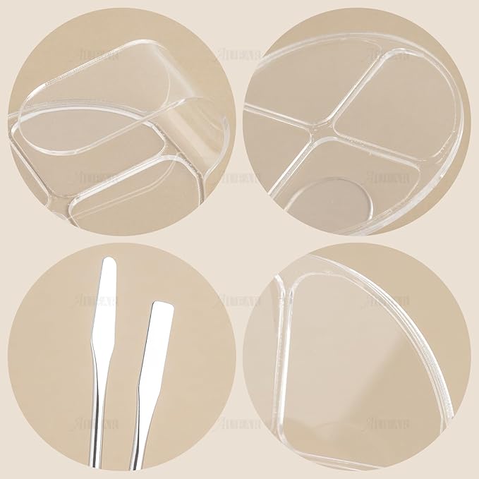 AUEAR, 2 Pack Hand Makeup Mixing Palette Handheld Palette Clear Makeup Cosmetic Palette Nail Art Manicure Palette with 2 Pieces Spatula for Mixing Foundation