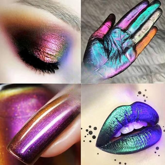 8Pcs Chameleon Chrome Nail Powder,Chrome Powder for Gel Nails Nail Chrome Powder Mirror Effect Holographic Aurora Iridescent Pearlescent Manicure(8 colors)