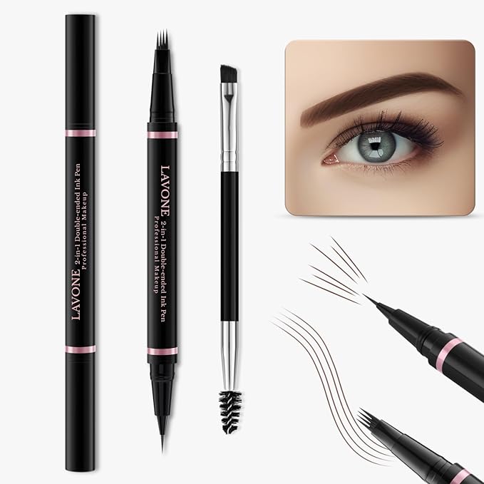 Eyebrow Pencil Makeup Kit, with Waterproof 2-IN-1 Microblading Eyebrow Pen, Eyebrow Pomade, Eyeliner and Dual-ended Eyebrow Brush, Brow Pencil Kit for Natural Eyebrows - Dark Coffee