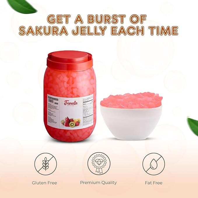 Fanale Coconut Jelly Topping nata de coco for Boba Tea | Ice Cream | Yogurt | Smoothie | Milk Tea | Desserts (Sakura Heart Shaped, 6.6 lb) JEL030