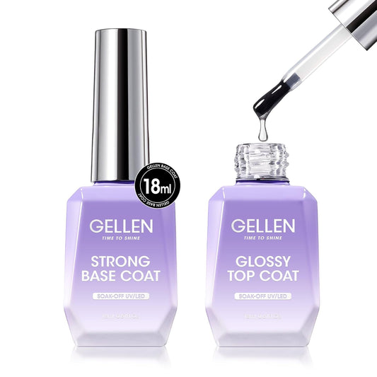 GELLEN Gel Top Coat and Base Coat 2 Pcs 18ml Superior Base Coat Top Coat Set No Wipe Soak Off Ultra Glossy Top Coat Gel Nail Polish UV LED Clear Nail Polish Long Lasting for 28+ Days
