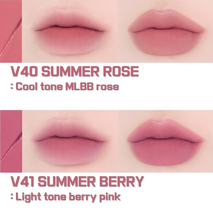 BBIA Last Velvet Tint - Soft & Creamy Matte Finish Lip Stain, Blur Effect with Velvety Texture, Long-Lasting, High Pigment, Lightweight, Non-Drying, Vegan, Korean Lip Makeup (V40 SUMMER ROSE)