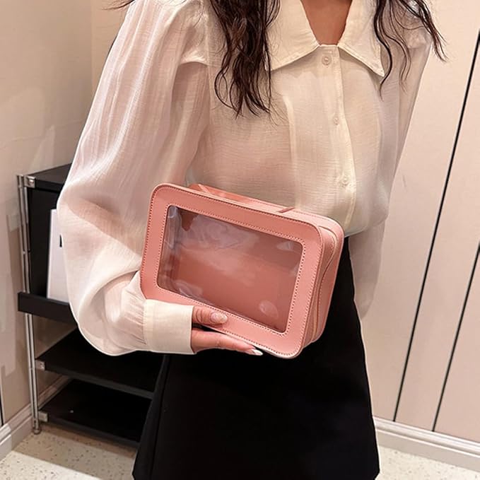 Clear Makeup Bag Small, TSA Approved Portable Toiletry Bag with Zipper Cosmetic Travel Bag Makeup Organizer Case Mini Makeup Pouch for Purse Car Organizer Bag for Women Men