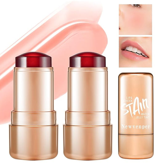 2pcs Jelly Blush Stick, Multi-purpose Lip and Cheek Colour Stick, Jelly Texture Waterproof, Moisturising and Long-lasting, Non-sticky, Create Watercolour Makeup Effect for Women and Girls 2#