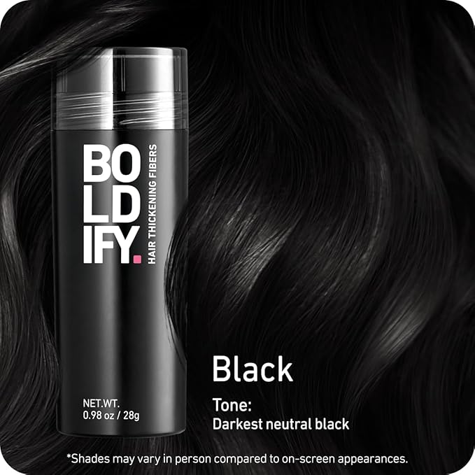 BOLDIFY Hair Fibers (28g) - Fill In Thinning and Fine Hair for an Instantly Fuller, Thicker Look - 14 Shades for Women & Men - Black