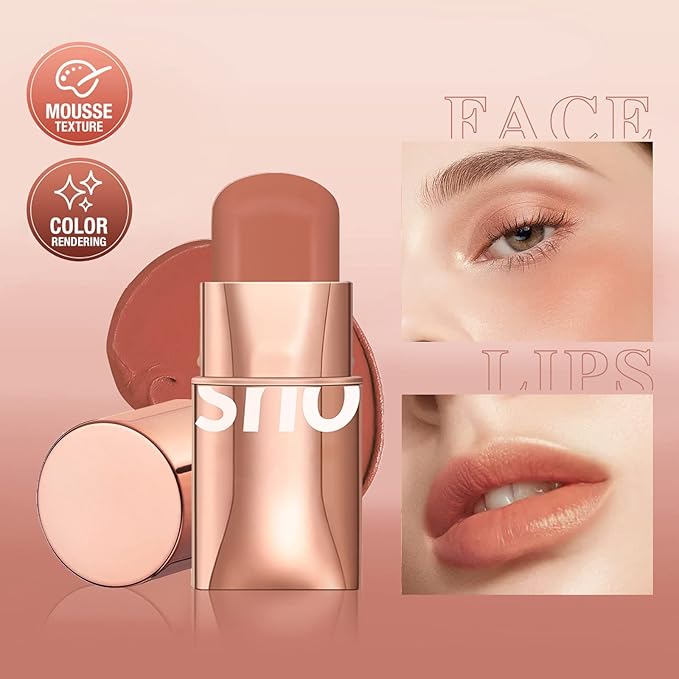 Cream Blush Stick for Cheeks Makeup,Waterproof Blush Face Stick Multi-Use Lip and Cheek Tint,Matte Finish Lightweight Easy to Blend Natural Cream Blusher Makeup for All Skin Tones-Coral Red