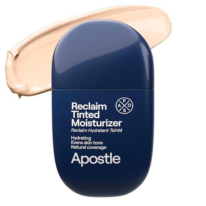 APOSTLE Reclaim Tinted Moisturizer for Men (12 Negril) - Niacinamide, Vitamin E, Squalane, Hyaluronic Acid, Tinted Face Moisturizer For Men. Hydrates, Evens Skin Tone, Reduces Fine Lines, 1 Fl. Oz.