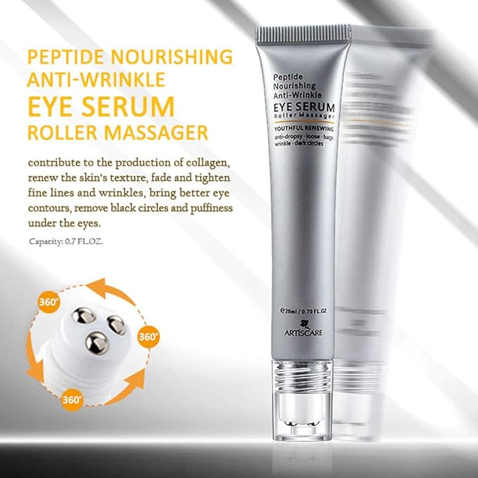 Eye Peptide Serum Eye Massage Roller Nourishing Relieve Loose Eye Bags Dark Circles Eye Skin Care Under Eye Cream for Fine Wrinkles and Puffiness Daily Skincare(Nourishing Grey)