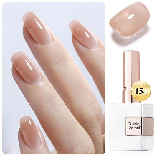 Double Rhythm 0.52Oz Nail Strengthener Rubber Gel Polish Builder in a Bottle for Nail Thickening Extension Hard Structure Glue (Extension Light Nude)