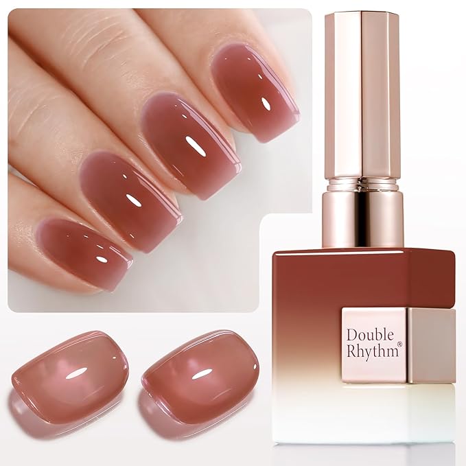 Double Rhythm 0.50 OZ Translucent Gel Polish Same Color Same Bottle Sheer Pastel Neutral Natural Milky 15 ML Jelly UV Nail Art DIY at Home (Red Brown-A1510)