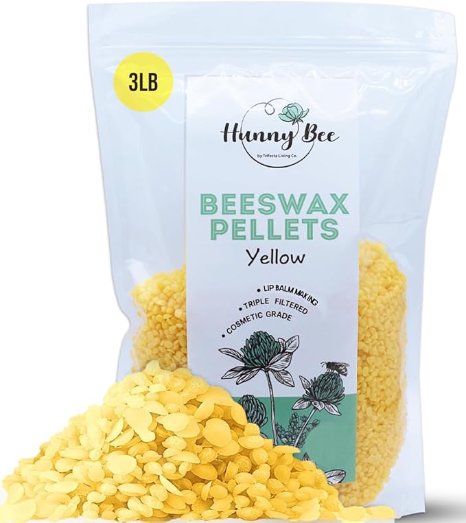HUNNYBEE Beeswax Pellets 3LB, 100% Pure Bees Wax for DIY Candles, Skin, Body Cream, Face, and Hair Care, Lotions Deodorant, Lip Balm and Soap Making (Yellow, 3 lbs)