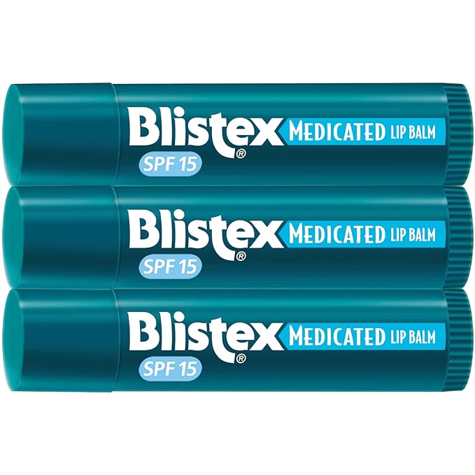 Blistex Medicated Lip Balm, 0.15 Ounce, 3 Count (Pack of 1) Prevent Dryness & Chapping, SPF 15 Sun Protection, Seals in Moisture, Hydrating Lip Balm, Easy Glide Formula for Full Coverage