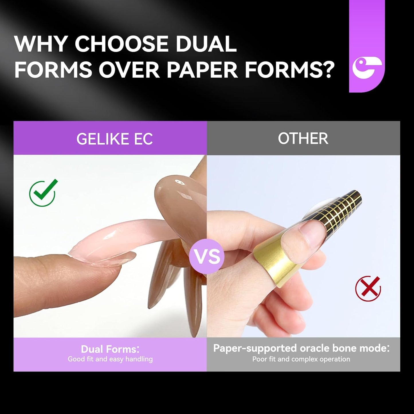 Gelike EC Cat Dual Forms for Extension: 120 Pcs Color Nail Form, 12 Size Nail Forms For Builder, Half Matte Gel Forms For Manicure Art Design Salon Diy