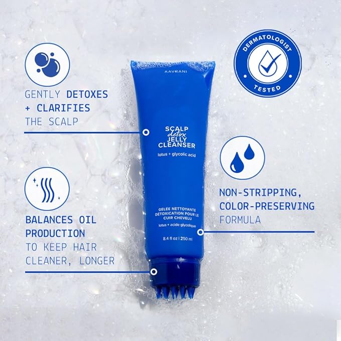 AAVRANI Scalp Detox Jelly Cleanser - Sulfate-Free Clarifying Shampoo - with Glycolic Acid & Vitamin E to Remove Build Up and Excess Oil - Color-Safe - Vegan - 8.4 Fl Oz
