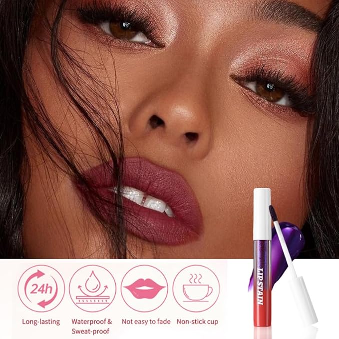 evpct Maroon Red Peel Off Lip Stain Tints, Matte Liquid Lipstick Lip Stain Long Lasting Waterproof for Women, Non-stick Cup Lipstick Peel Off Highly Pigmented Not Faded Smudge-proof Easy to Apply, 01