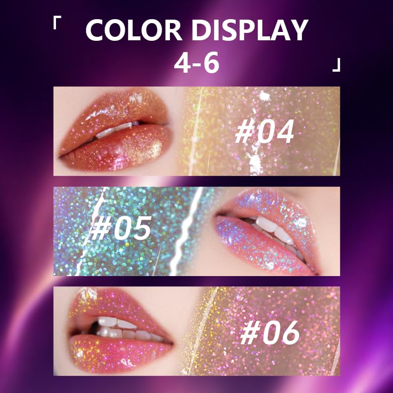 CHARMACY Aurora Chameleon Moisturizing Lip Gloss, MultiColor Shifting Shimmer Lip Gloss, Hydrating Non-Sticky Formula Glitter Lip Glaze, Easy to Apply, Long-Lasting, High-Shine Sheer Finish #06