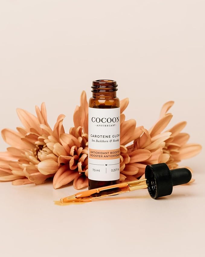 0.25 fl oz Carotene Glow Antioxidant Booster, Ecocert Cosmos Natural | Antioxidant Booster For mature, dull, dry, or dehydrated skin | Rosehip, Sea Buckthorn, Pomegranate & Frankincense CO2