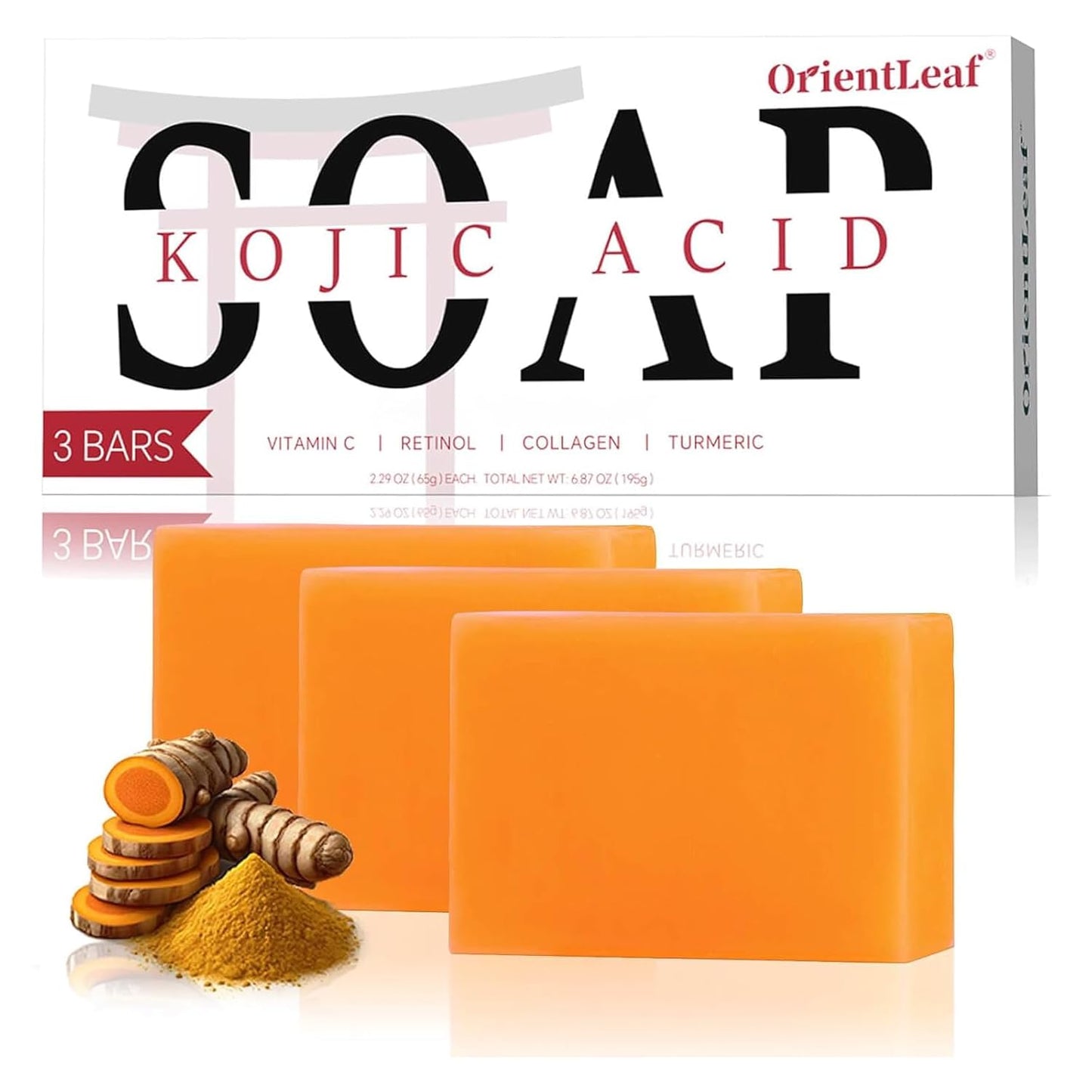 Kojic Acid Soap, Turmeric Soap Bar for Dark Spots, Fresh Citurs Scent, Gentle for Face and Body Wash with Vitamin C, Shea Butter, Retinol, Olive Oil, Collagen (3 PACK)
