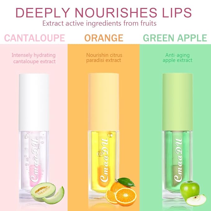 BINGBRUSH 3 Pcs Fruity Color Changing Lip Gloss for Girls, Pink Magic Mood Lip Oil Tinted, Temperature Color Change Lip Stain Lip Balm, Longlasting Lips Will Not Dry Out