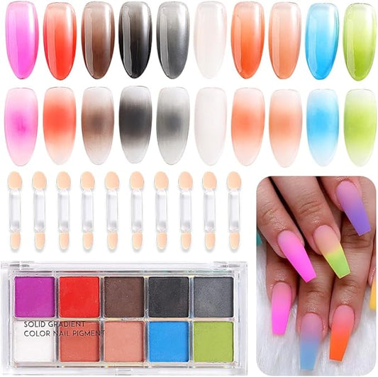 10 Colors Solid Neon Phosphor Nail Powder Set Fluorescent Gradient Iridescent Pigment Powder Glitter Dust Kit for Gel Polish Nail Art Decorations