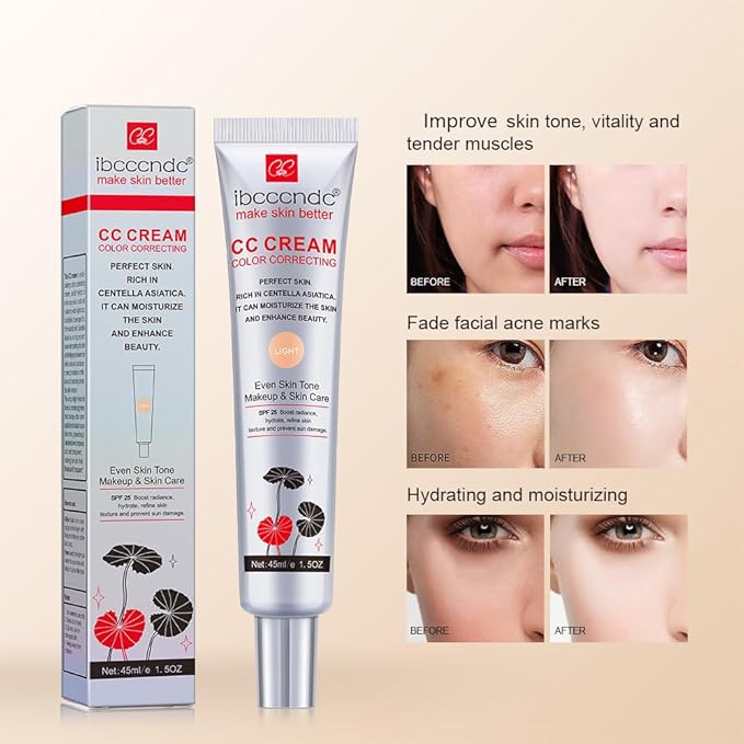 Color Correcting CC Cream with SPF 25, Coverage Lightweight Foundation, Hydrating Serum, Even Skin Tone Makeup and Skin Care, Boost Radiance, Refine Skin Texture, Avoid Sun Damage (Dark, 1PCS)
