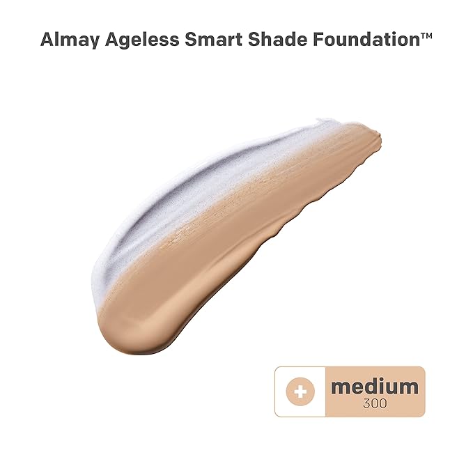Almay Anti-Aging Foundation, Smart Shade Face Makeup with Hyaluronic Acid, Niacinamide, Vitamin C & E, Hypoallergenic-Fragrance Free, 300 Medium, 1 Fl Oz (Pack of 1)