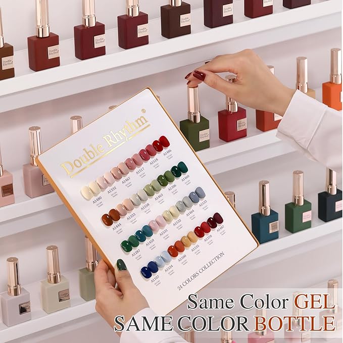 Double Rhythm 28Pcs 0.5Oz Gel Nail Polish Set Same Color Same Bottle Soak Off Gel Polish Kit Nail Art Manicure Salon DIY at Home for Women (Burgundy Green Collection-T24-1)