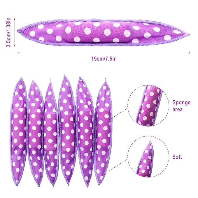 Bememo 40 Pieces Soft Curlers Hair Rollers Pillow Rollers for Hair Satin Sponge Curlers to Sleep in Overnight Heatless No Heat for Long Short Foam Rag Large Styling Tools(Purple)