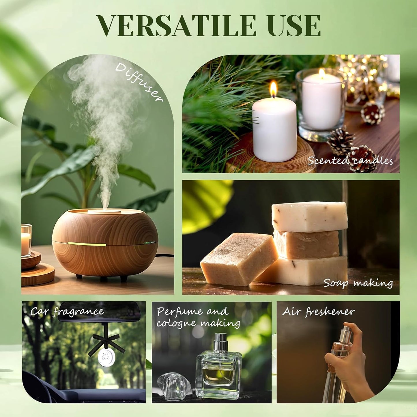 Fragrance Oils Set, Essential Oils for Diffuser for Home, Candle Sopa Making - Enchanted Forest, Willow and Ivy, Clover and Aloe, Fresh Bamboo, Scented Oil Gift Set