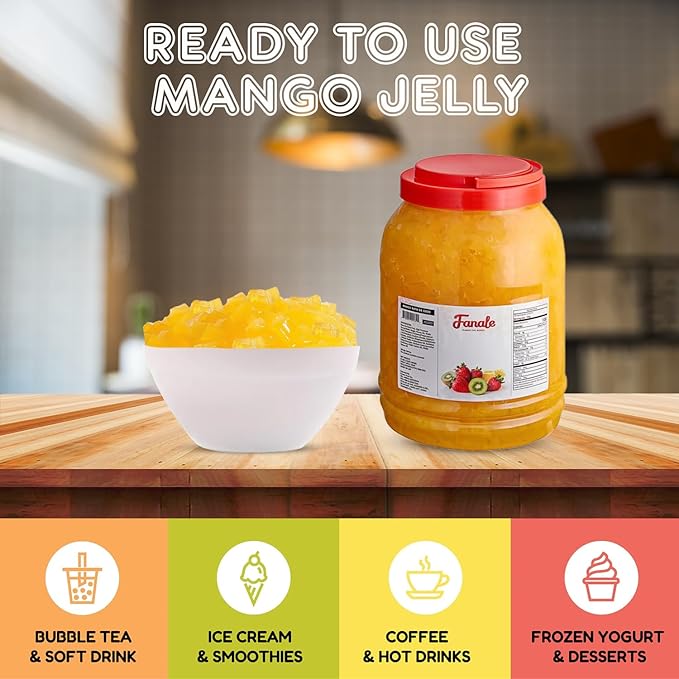 Fanale Coconut Jelly Topping nata de coco for Bubble Tea 8.3 lb | Mango Jelly | for Boba Tea, Smoothies, Slushes, Desserts | 8.3lb | JEL003