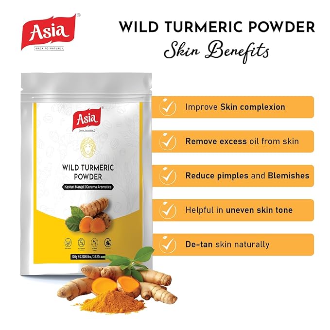 Asia Wild turmeric Powder by Asia | 100g /3.5 Oz | Kasturi Manjal | Curcuma Aromatica |100% Natural – Nothing external added | Preparing Turmeric Face Mask | For Face Packs & Face Mask