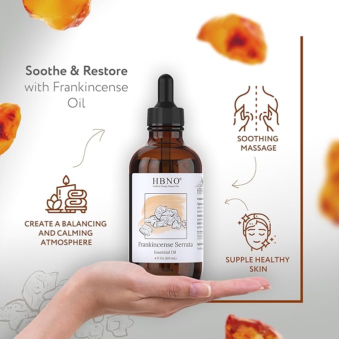 HBNO California Bottled Frankincense Essential Oil (Serrata) 4 fl oz (120ml) - Natural & Premium Grade Frankincense Oil Essential Oil,
