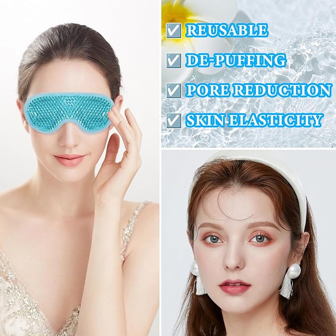 Cold Face Eye Mask Ice Pack for Dark Circles,Eye SPA,Pressure,Cooling Face Masks for Women Sleeping,Skin Care Gel Beads Hot Cold Use Ice Facial Mask