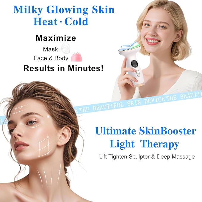 Cold Heat Facial Massager Red Light Therapy for Face Neck Eye Lifting Firming Depuffing,7-in-1 LED Facial Sculptor Skin Care,Cooling Electric gua sha Lift Device Reduce Forehead Frown Smile Line