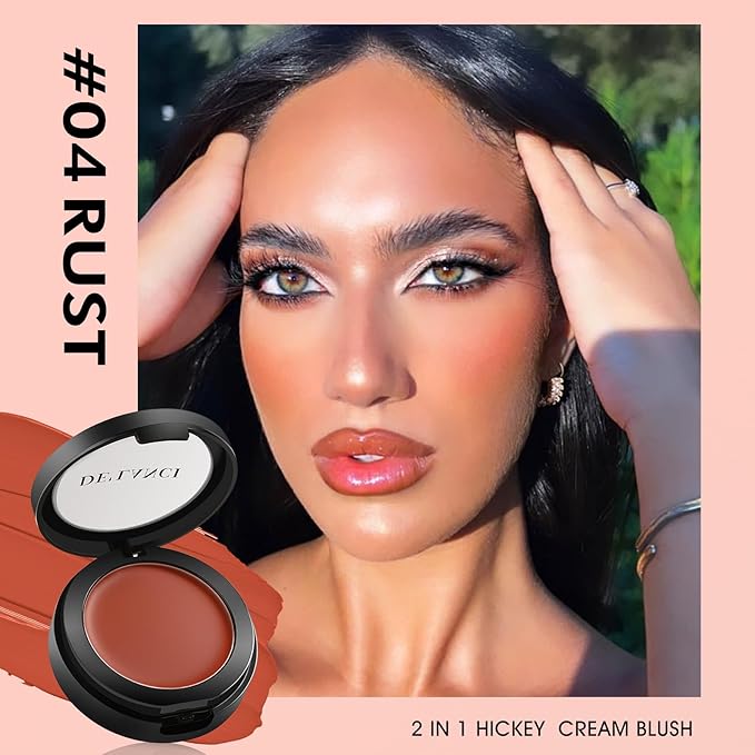 DE'LANCI 2 In 1 Cream Blush for Cheeks & Lips & Eyeshadow in a Waterproof Smooth Moisturizing Creamy Formula, Buildable Lightweight Red Blush Balm with Built-in Brush and Mirror, Easy to Use, Rust