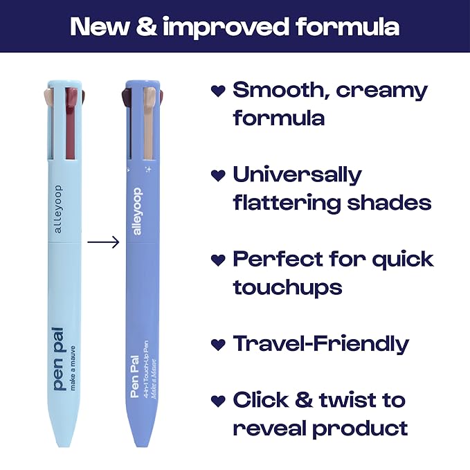 Alleyoop Pen Pal Touch-Up 4-in-1 Makeup Pen, Make A Mauve (Light - Medium) - Travel Make Up Set with Eyeliner, Brow Pencil, Highlighter & Lip Liner - High-Pigment Formula, Easy & Smooth Application