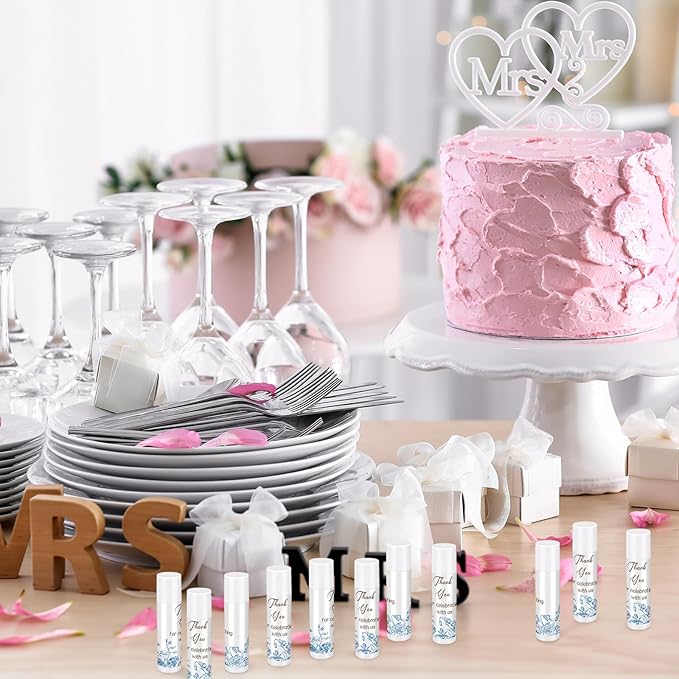 Dunzy 50 Pcs Thank You Gift Lip Balm Bulk Baby Shower Party Favors Bridal Shower Favor Lip Care with Assorted Fruit Flavors Thank You Lipstick for Guest Basket Gift Stuffer (Blue and White Porcelain)