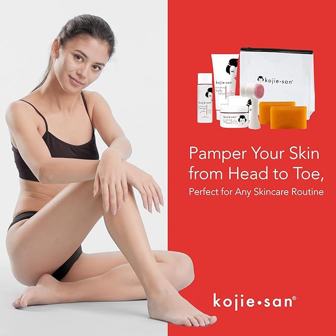 Kojie San Face & Body Shower Set - The Original Kojic Acid Soap that Reduces Visibility of Dark Spots, Hyperpigmentation, and Other types of Skin Damage – 135g x 2 Bars with Lotion, Cream and Toner