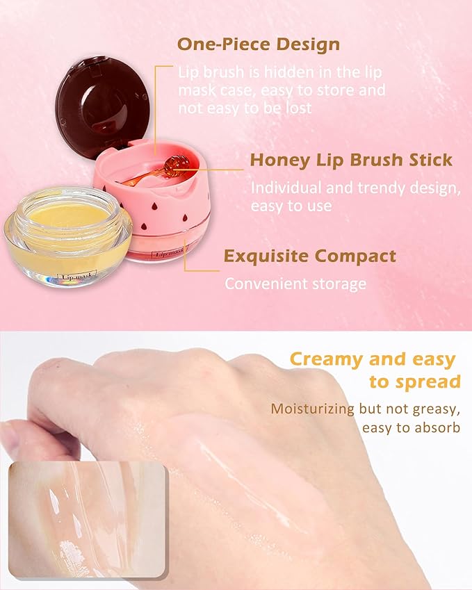 2Pcs Bee Lip Balm Honey Pot Lip Mask & Lip Glowy Oil Lip Care Set, Propolis Moisturize & Nourish Lip Gloss Repair Treatment, Reduce Lip Line & Protect & Plump Dry Cracked Lip Scrub Exfoliator -Set A