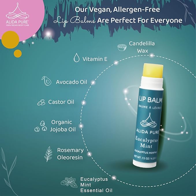 Fruit Mint Lip Balm Collection, Vegan Lip Balm Set, Bees Wax Free, Coconut Oil Free, Avocado Oil, Organic Jojoba Oil, Vitamin E, Natural Moisturizer For Dry Cracked Lips, 3 Tube Set