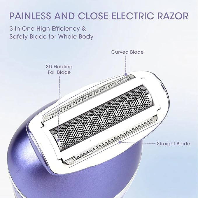 Electric Shavers for Women, 7 in 1 Hair Removal Kit with Epilator Bikini Trimmer Face Razor Body Brush Face Massager Foot Callus Remover, IPX7 Waterproof Lady Razors Set for Legs Armpit Bikini Pubic